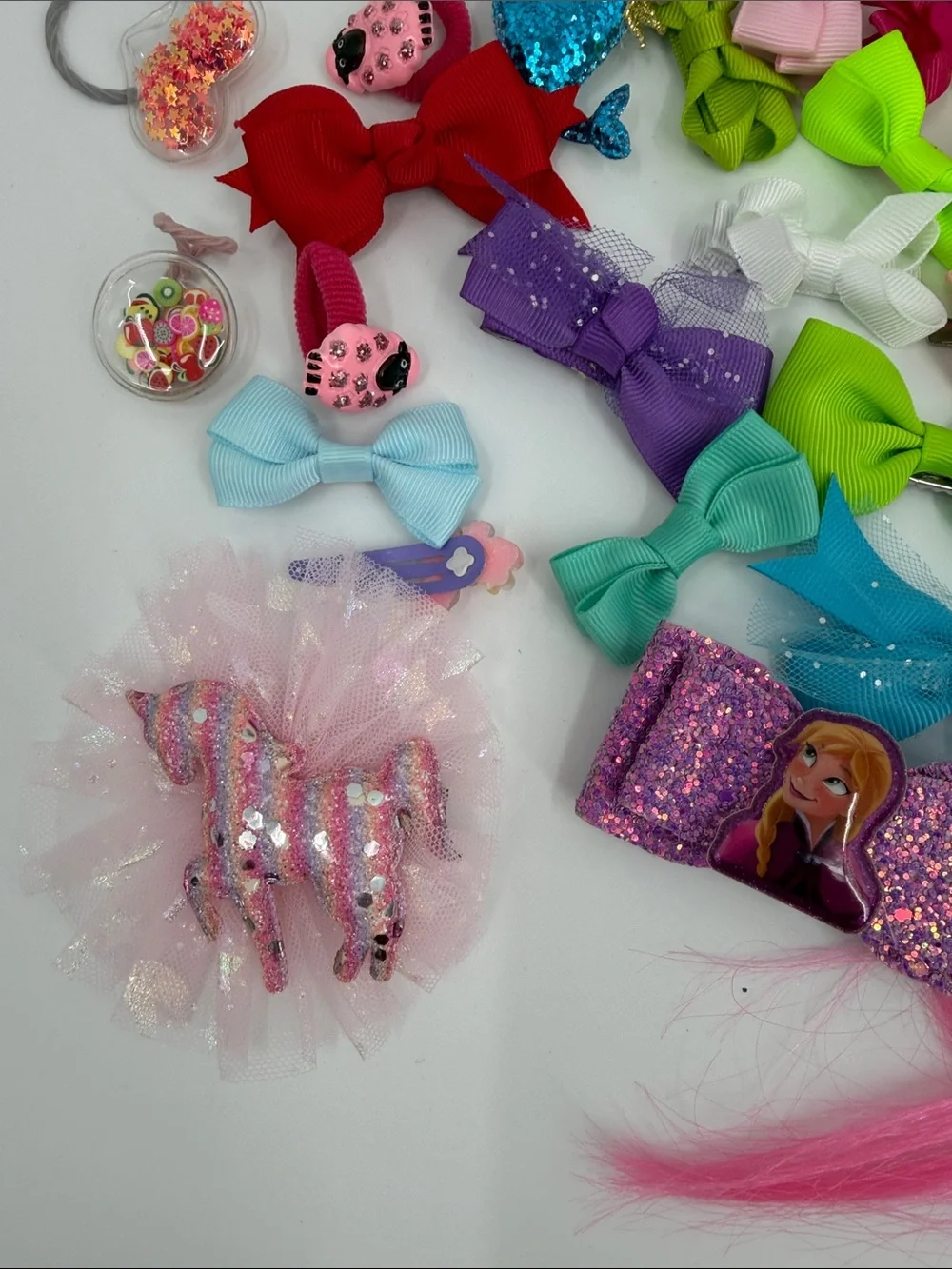 44 Kids Colorful Hair Bow & Clip Set - Pink, Purple, Yellow, Blue